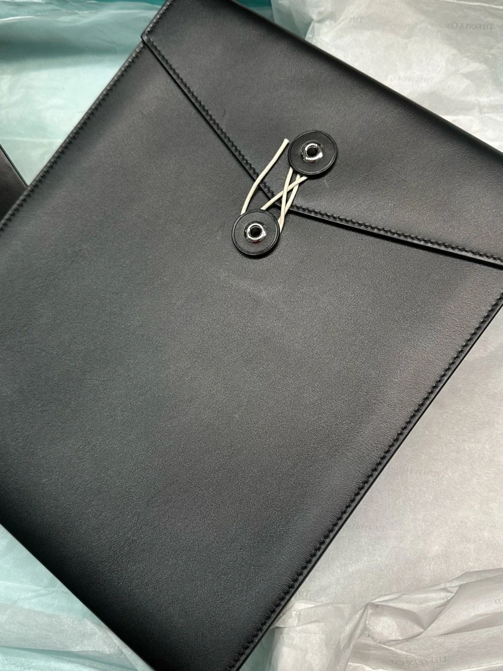 TIFFANY & CO BLACK LEATHER INTEROFFICE MAIL ENVELOPE RARE HTF UNISEX UNUSED NOS